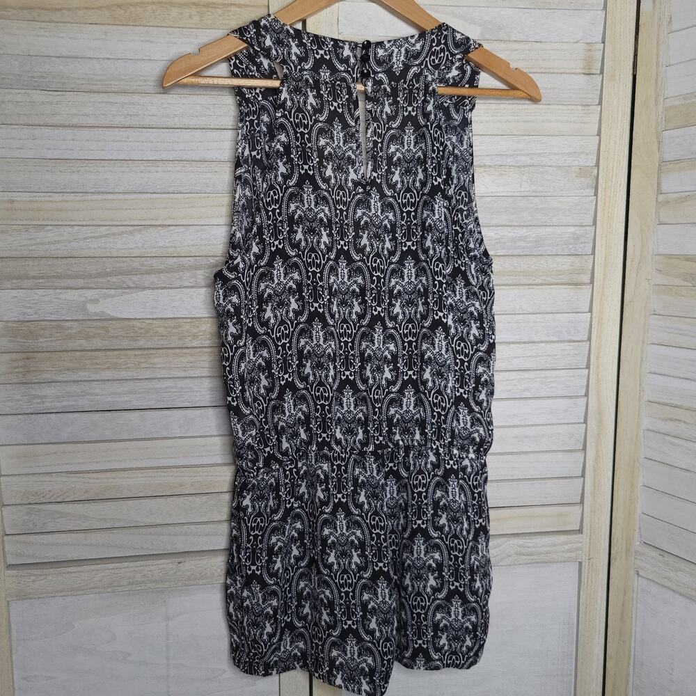 Paradise Faux Wrap Large Shorts Romper Black White Sleeveless Womens L